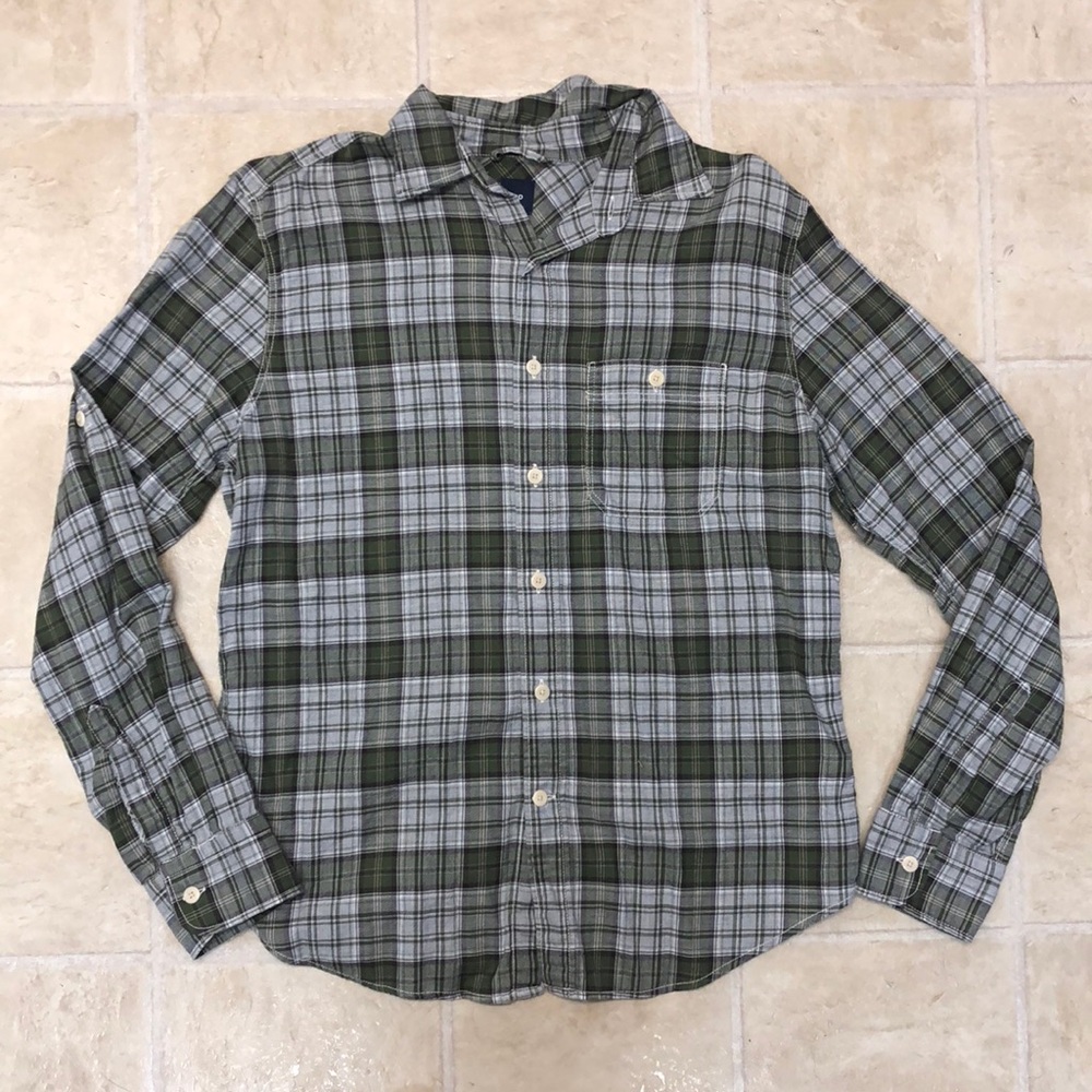 Gap gray/green/purple plaid button down